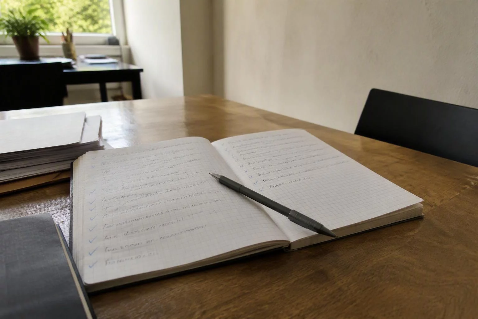 Caderno quadriculado com a lista de dúvidas de clientes